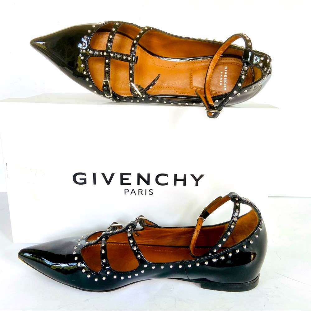 Givenchy Black Patent Studded Flats 37.5